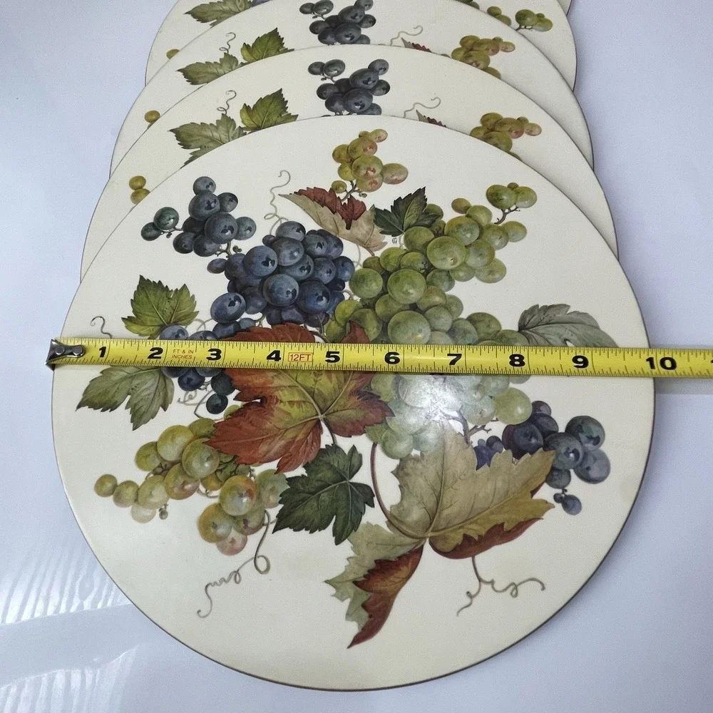 Vintage Pimpernel Round Table Placemats Grape Cluster Cork Back Set Of 5 England